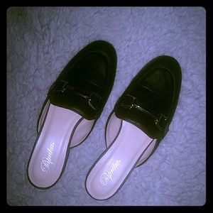 Faux-leather loafer style slides/mules